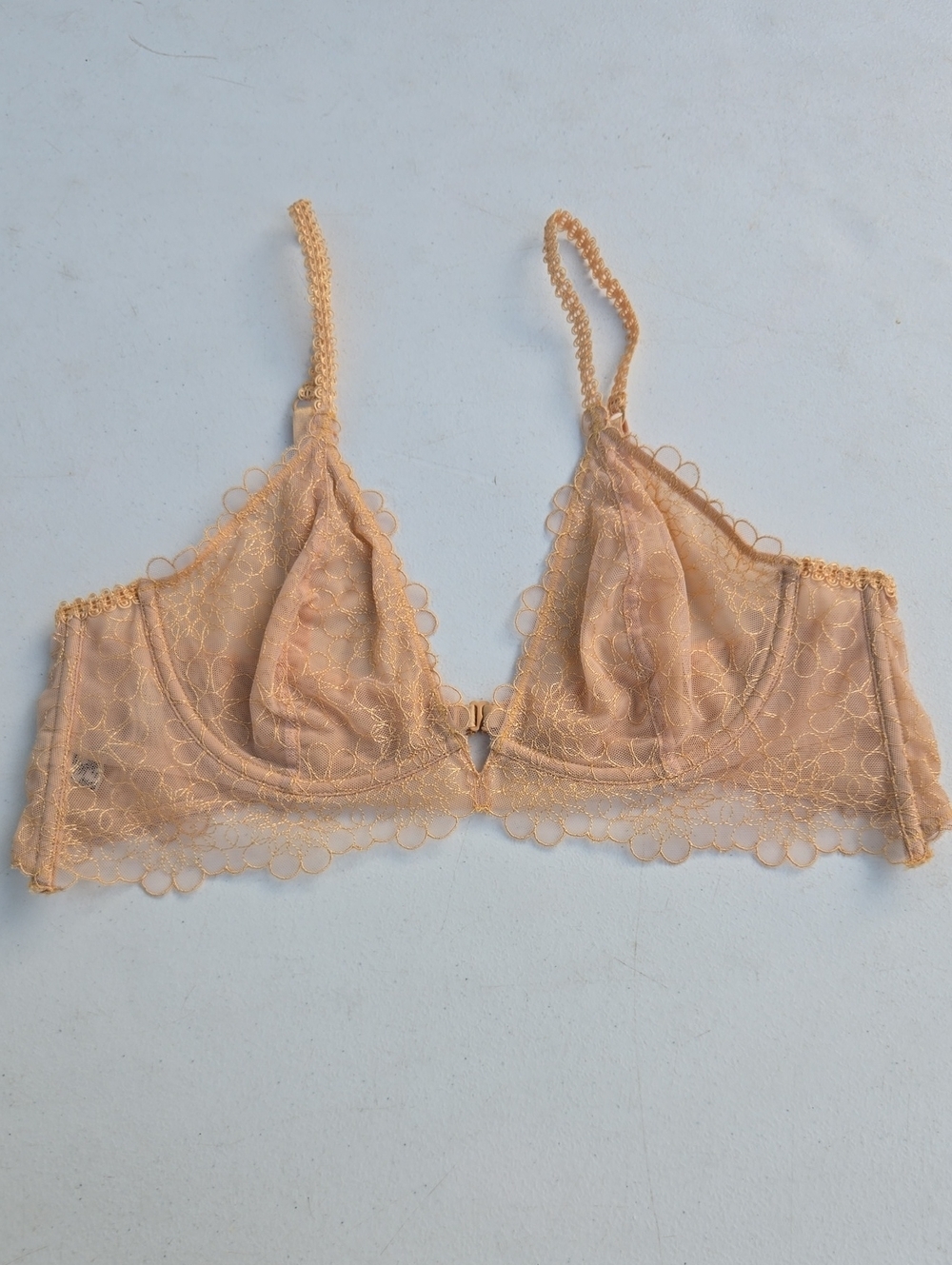 Free People Sheer Lace Triangle Bralette in Beige Peach
